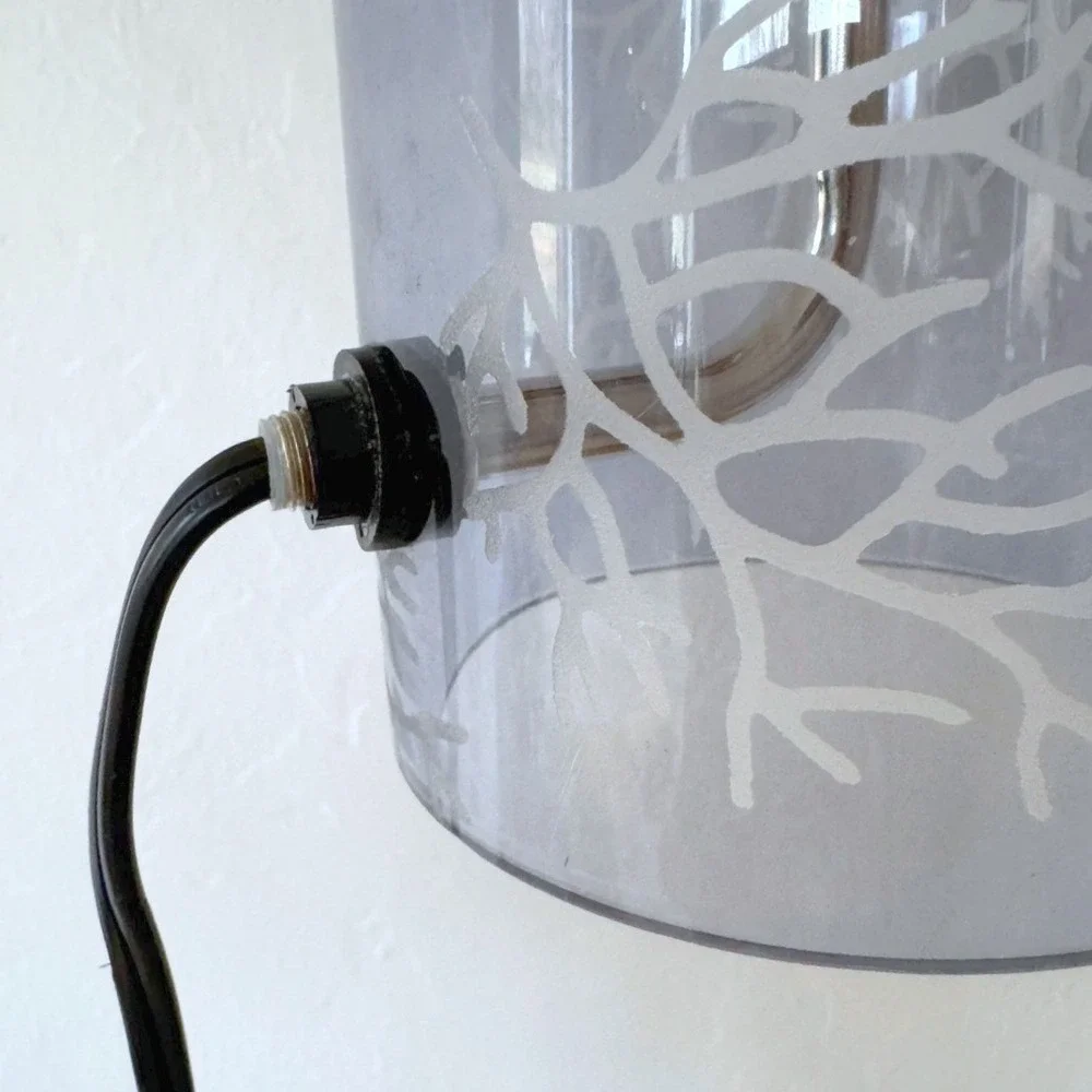 VTG 90's IKEA Smart Cylinder Table Lamp‎ Etched Blue Glass Coral Branches 18